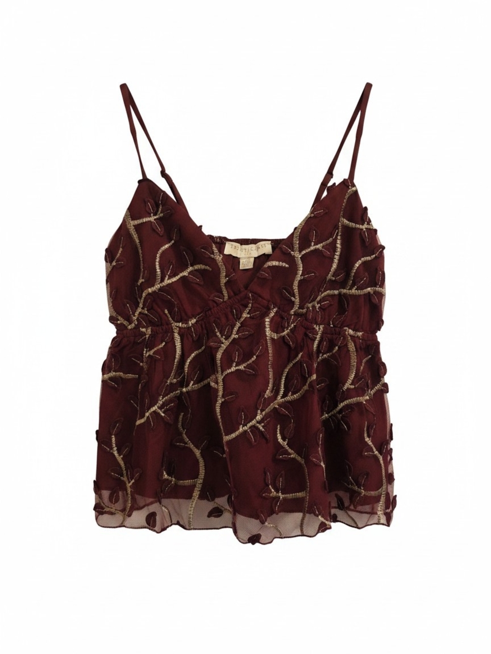 Sleeveless Embroidered Burgundy Swing Tank Top